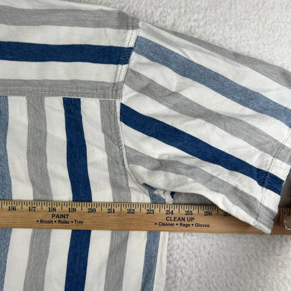 Vintage Coliseum Shirt Mens Large Blue Gray White Striped Button Up Casual 90s